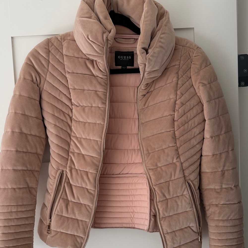 Guess Women's Light Pink Quilted Puffer Jacket